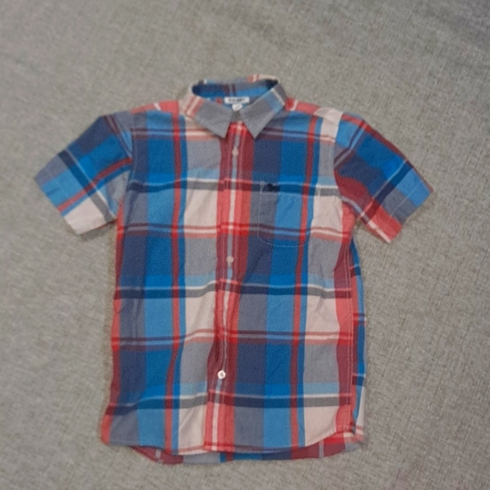 Old Navy Red White and Blue Plaid Boys Button Down Short Sleeve YLG